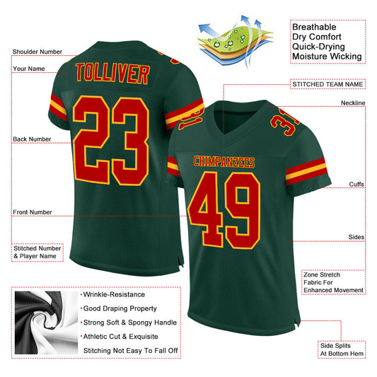 Custom Green Red-Gold Mesh Authentic Football Jersey