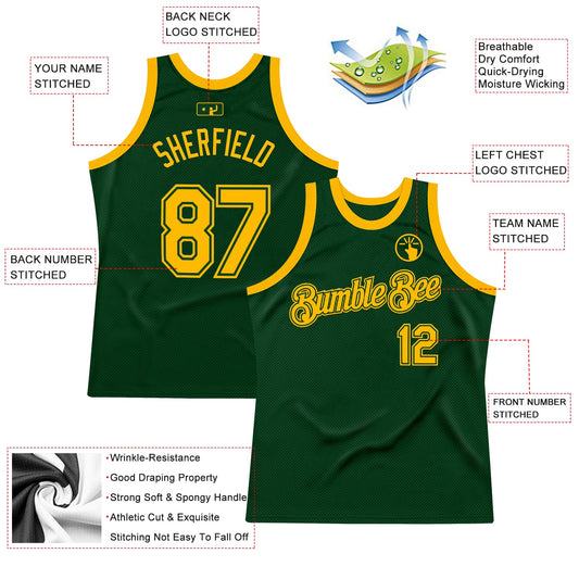 Custom Green Gold Authentic Throwback Basketball Jersey