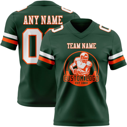 Custom Green White-Orange Mesh Authentic Football Jersey