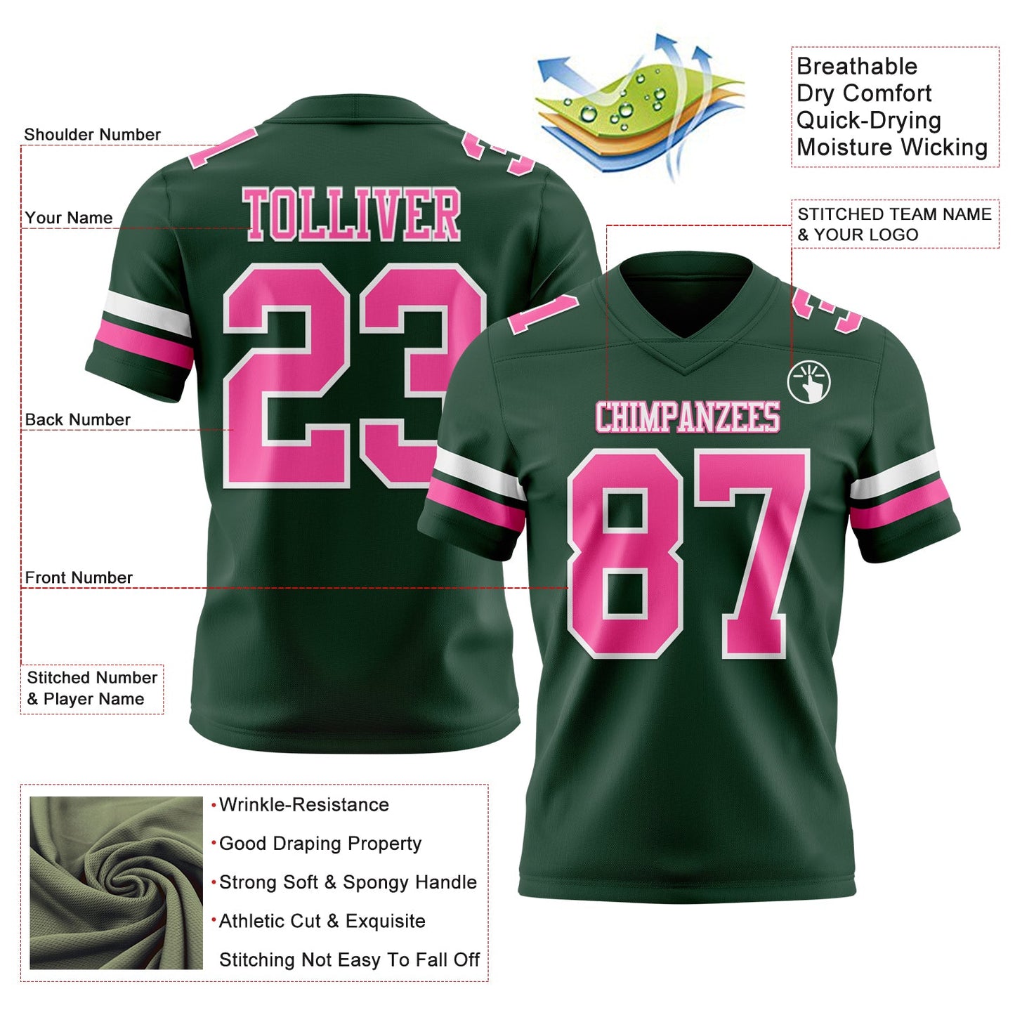 Custom Green Pink-White Mesh Authentic Football Jersey