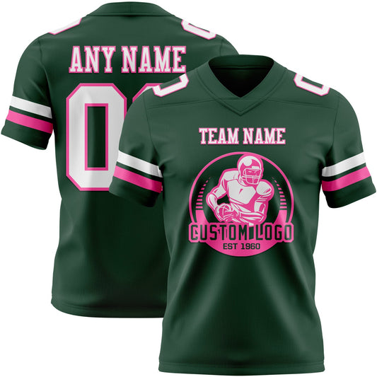 Custom Green White-Pink Mesh Authentic Football Jersey