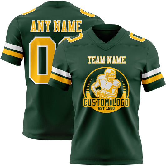 Custom Green Gold-White Mesh Authentic Football Jersey