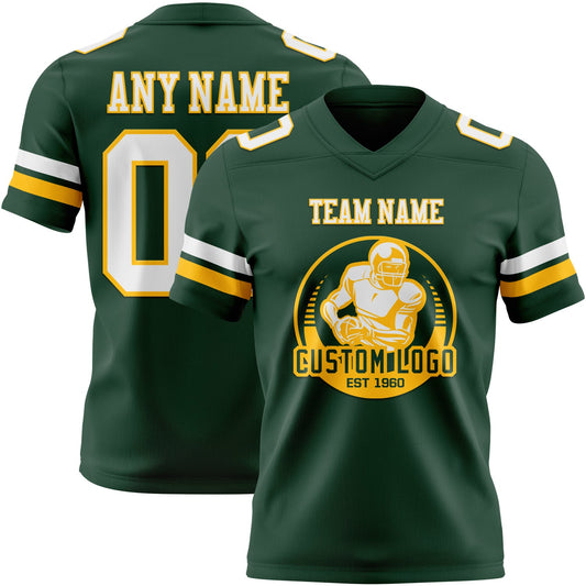 Custom Green White-Gold Mesh Authentic Football Jersey