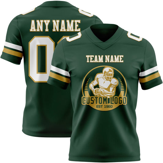 Custom Green White-Old Gold Mesh Authentic Football Jersey