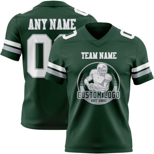 Custom Green White-Gray Mesh Authentic Football Jersey