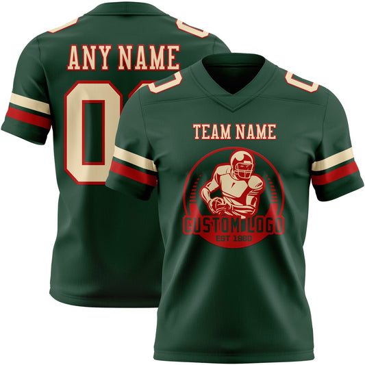 Custom Green Cream-Red Mesh Authentic Football Jersey