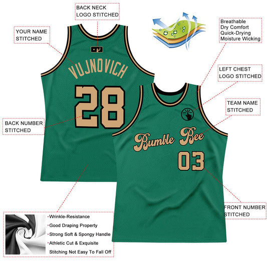 Custom Kelly Green Old Gold-Black Authentic Throwback Basketball Jersey