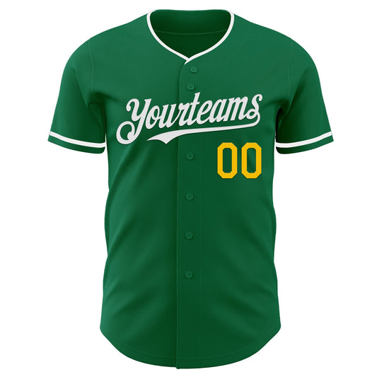 Custom Kelly Green White-Yellow Authentic Baseball Jersey