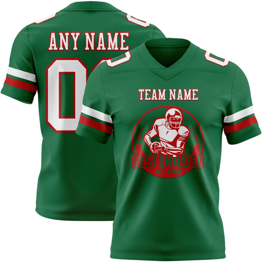 Custom Kelly Green White-Red Mesh Authentic Football Jersey