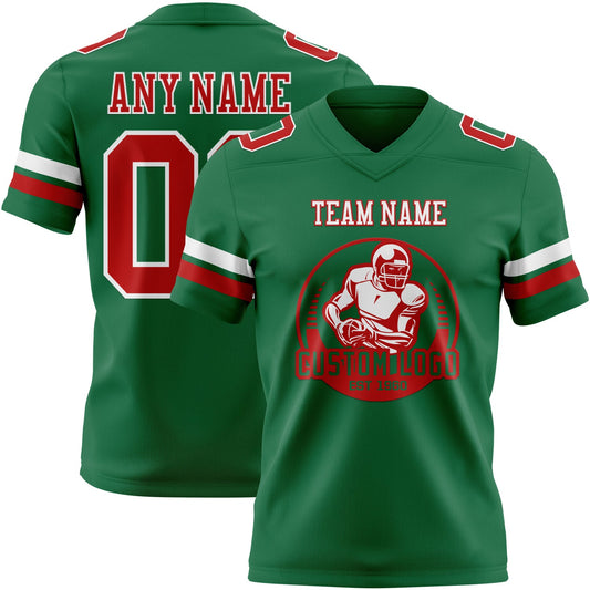 Custom Kelly Green Red-White Mesh Authentic Football Jersey