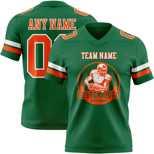 Custom Kelly Green Orange-White Mesh Authentic Football Jersey