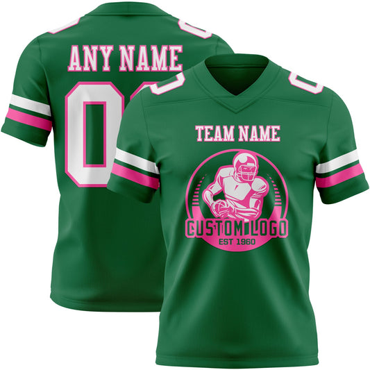 Custom Kelly Green White-Pink Mesh Authentic Football Jersey
