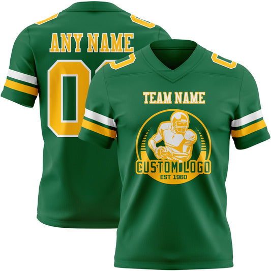 Custom Kelly Green Gold-White Mesh Authentic Football Jersey