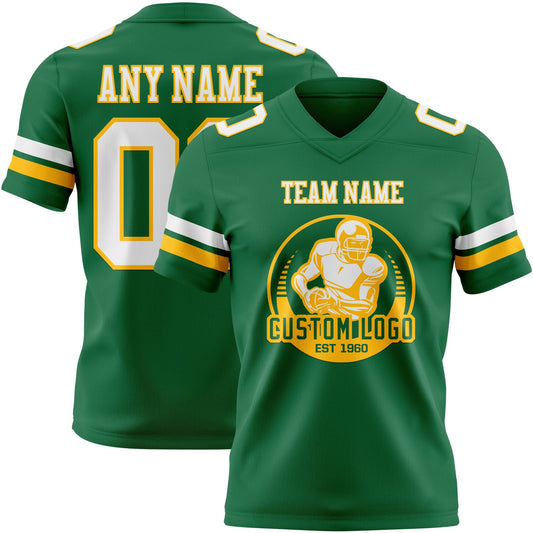 Custom Kelly Green White-Gold Mesh Authentic Football Jersey