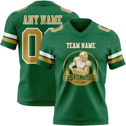 Custom Kelly Green Old Gold-White Mesh Authentic Football Jersey