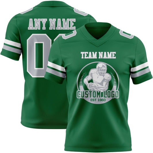 Custom Kelly Green Gray-White Mesh Authentic Football Jersey