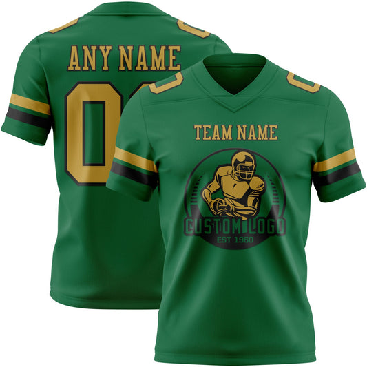 Custom Kelly Green Old Gold-Black Mesh Authentic Football Jersey