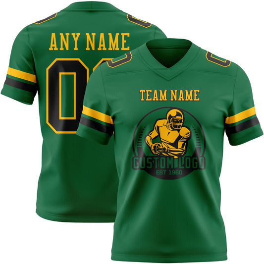 Custom Kelly Green Black-Gold Mesh Authentic Football Jersey