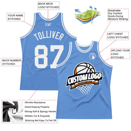 Custom Light Blue White Authentic Throwback Basketball Jersey