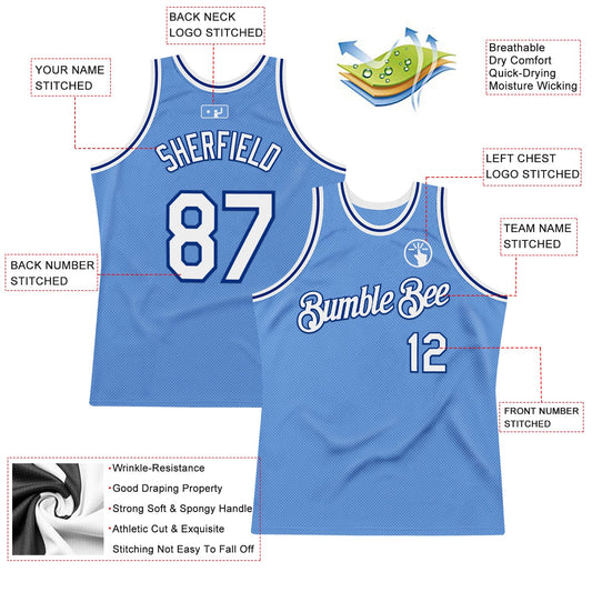 Custom Light Blue White-Royal Authentic Throwback Basketball Jersey