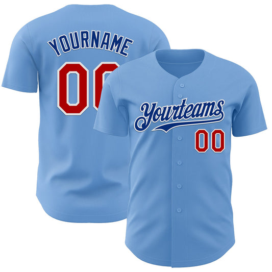 Custom Light Blue Red White-Royal Authentic Baseball Jersey