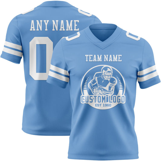 Custom Light Blue White Mesh Authentic Football Jersey