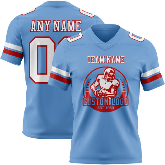 Custom Light Blue White-Red Mesh Authentic Football Jersey