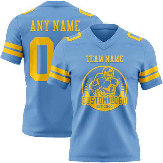 Custom Light Blue Yellow Mesh Authentic Football Jersey