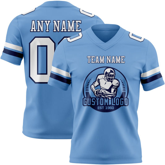 Custom Light Blue White-Navy Mesh Authentic Football Jersey