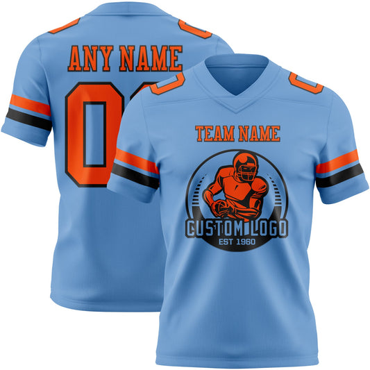 Custom Light Blue Orange-Black Mesh Authentic Football Jersey