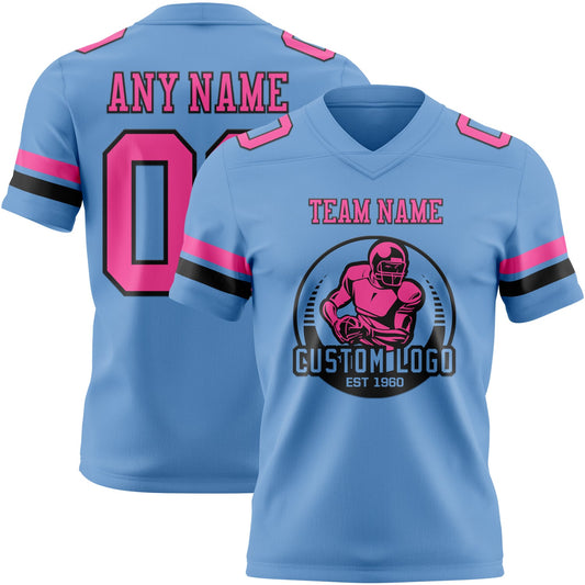 Custom Light Blue Pink-Black Mesh Authentic Football Jersey