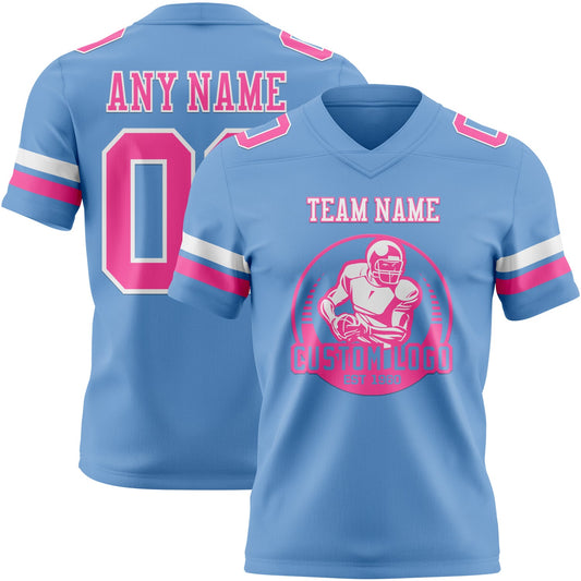 Custom Light Blue Pink-White Mesh Authentic Football Jersey