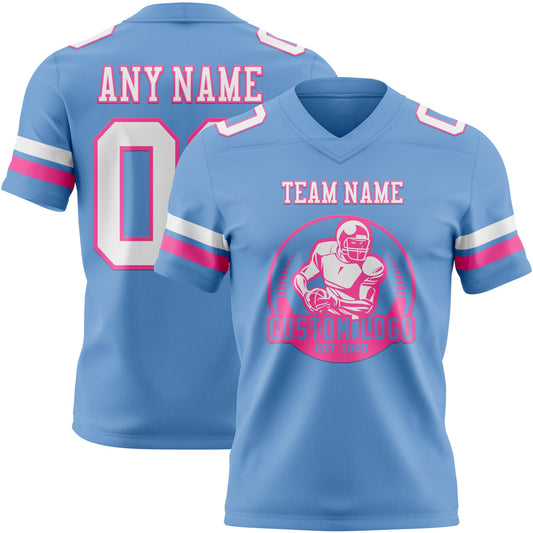Custom Light Blue White-Pink Mesh Authentic Football Jersey