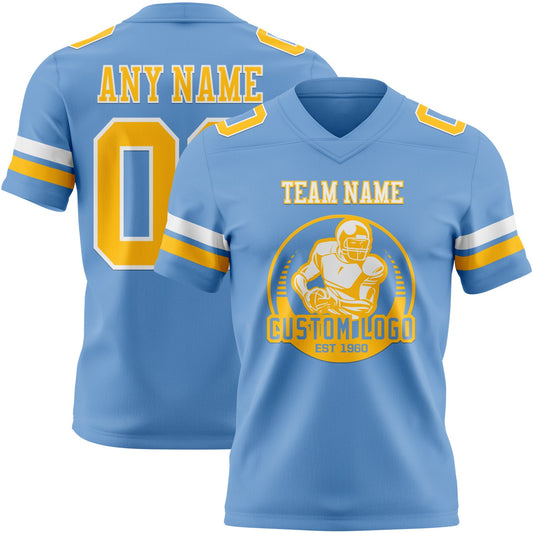 Custom Light Blue Gold-White Mesh Authentic Football Jersey