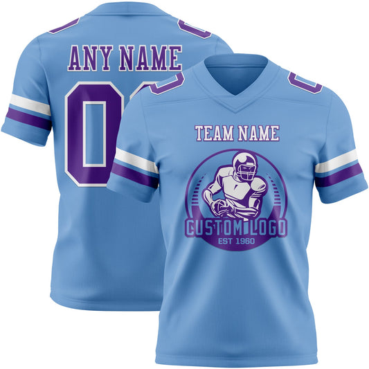 Custom Light Blue Purple-White Mesh Authentic Football Jersey