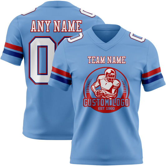 Custom Light Blue White Royal-Red Mesh Authentic Football Jersey