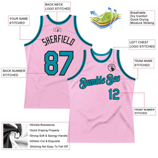 Custom Light Pink Teal-Black Authentic Throwback Basketball Jersey
