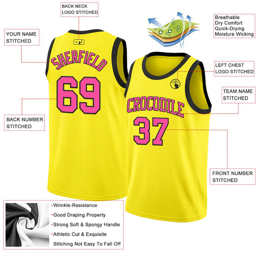 Custom Light Yellow Pink-Black Authentic Basketball Jersey