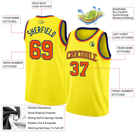 Custom Light Yellow Orange-Royal Authentic Basketball Jersey