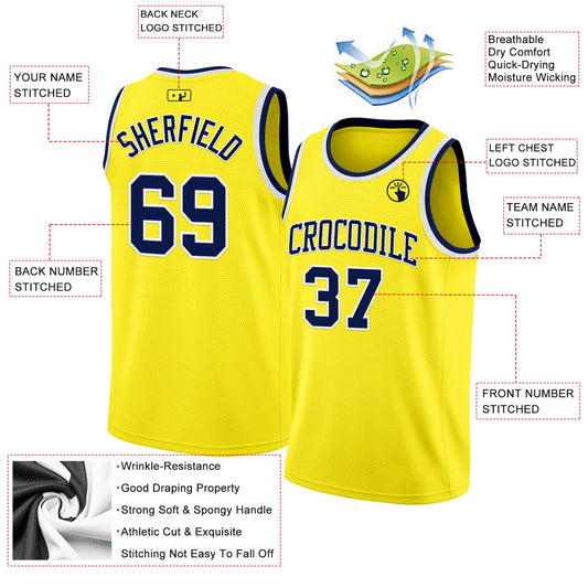 Custom Light Yellow Navy-White Authentic Basketball Jersey