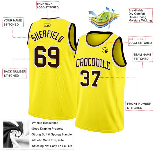 Custom Light Yellow Brown-White Authentic Basketball Jersey