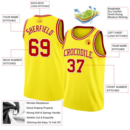 Custom Light Yellow Red-White Authentic Basketball Jersey