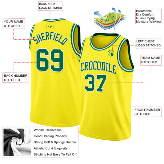 Custom Light Yellow Kelly Green-White Authentic Basketball Jersey