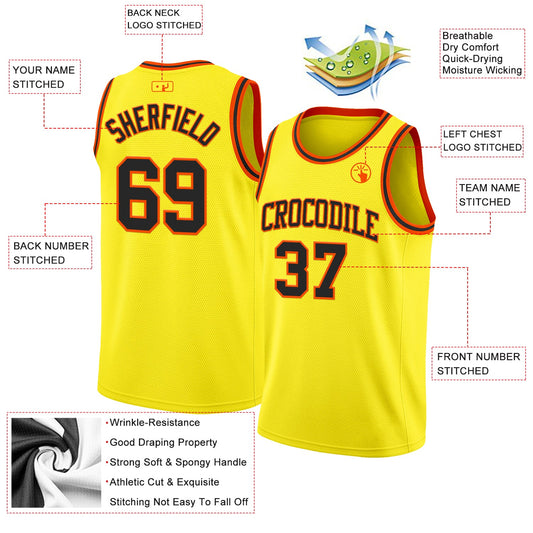 Custom Light Yellow Black-Orange Authentic Basketball Jersey
