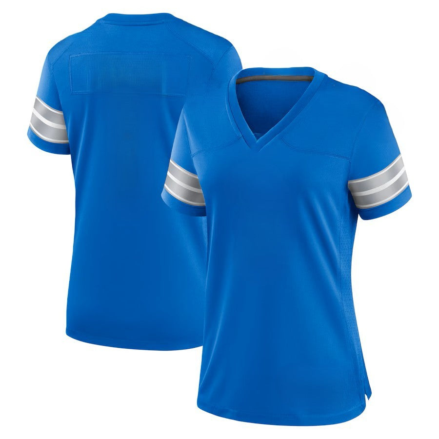 Custom Women's Lions Blue/Black/White Exact Replica Football Jersey