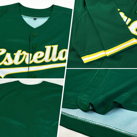 Custom Kelly Green White-Gold Authentic Baseball Jersey