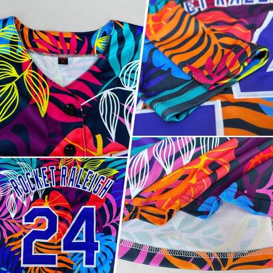 Custom White Purple-White 3D Pattern Design Hawaii Palm Trees Authentic Baseball Jersey