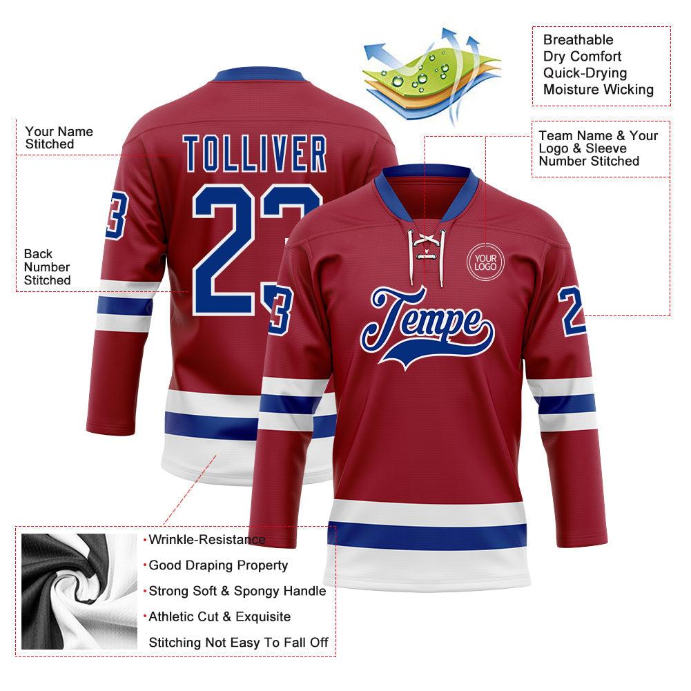 Custom Maroon Royal-White Hockey Lace Neck Jersey