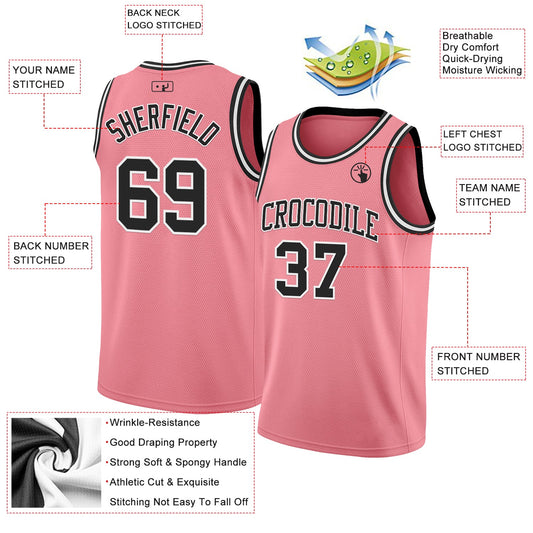 Custom Medium Pink Black-White Authentic Basketball Jersey