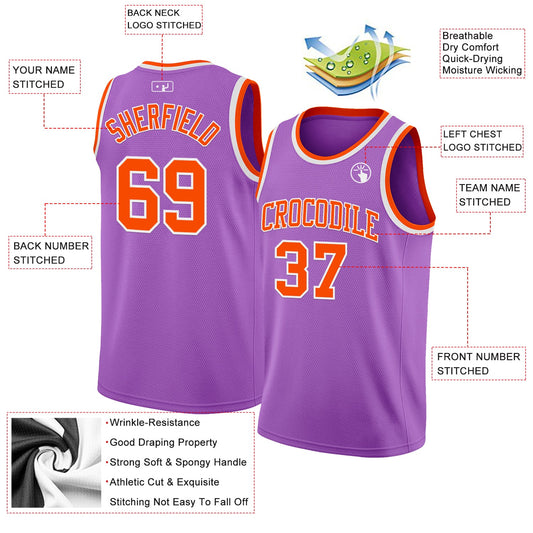 Custom Medium Purple Orange-White Authentic Basketball Jersey